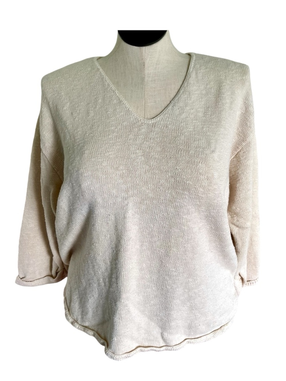 Vintage MISOLLI Cream V-Neck 100% Cotton Sweater Made in the U.S.A